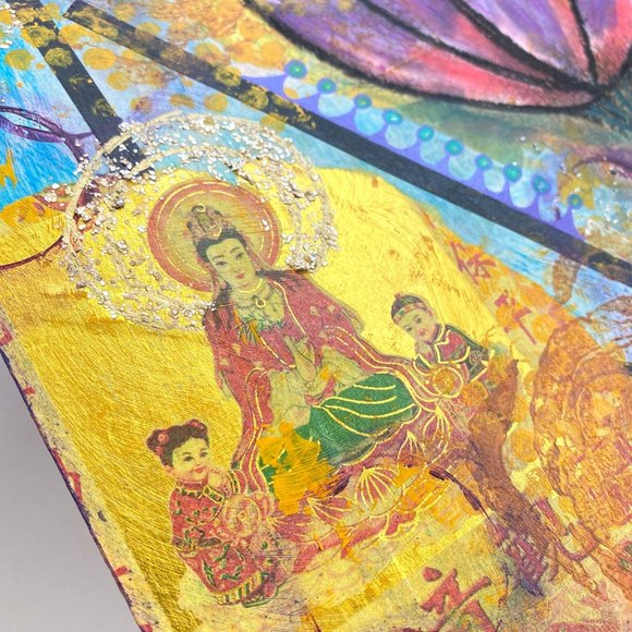 Longevity - Original Asian Fusion Wall Art Mixed Media Painting 9"x12" - Picture 5 of 8